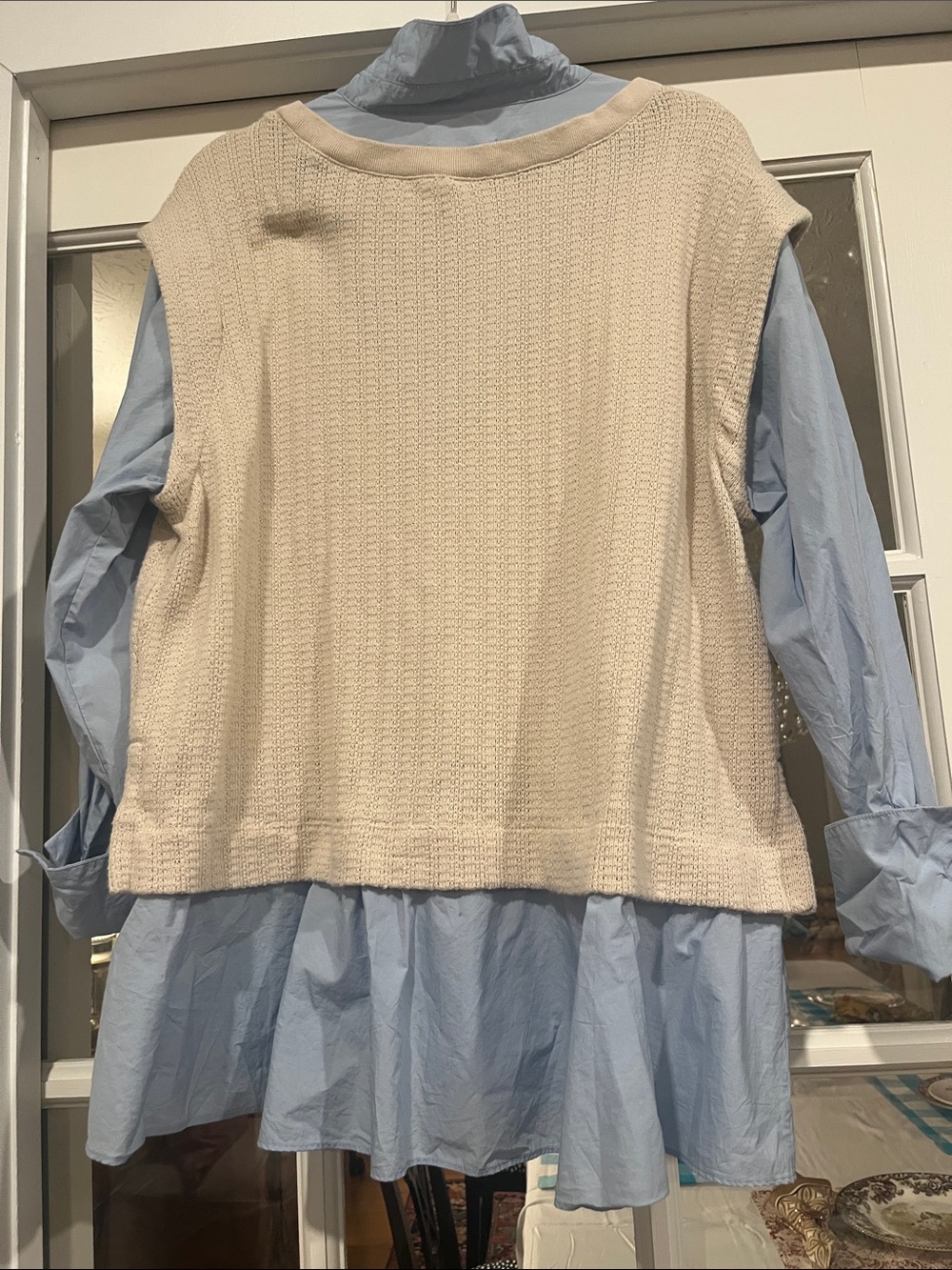 Light Blue Button-Down Shirt with Cream Knit Vest - by Anthropologie - Picture 2 of 2